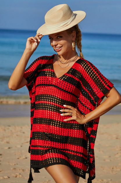 Multicolored Stripe V Neck Cover Up - Seldom Seen Styles