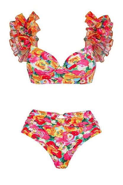 3D Floral Print Swimsuit & Skirt Set - Seldom Seen Styles