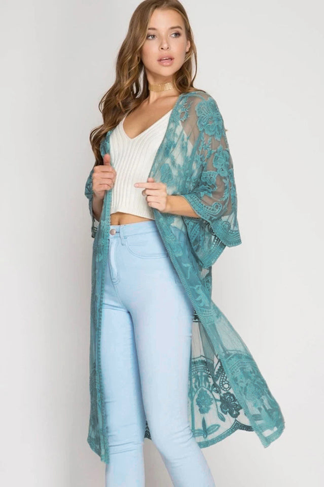 Hollow Out Lace Kimono Cover Up - Seldom Seen Styles