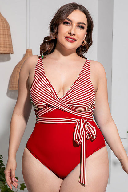 Striped Tie Waist One Piece Swimsuit - Seldom Seen Styles