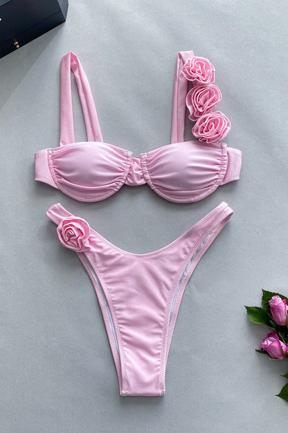 Push Up Flower Decoration Bikini Set - Seldom Seen Styles
