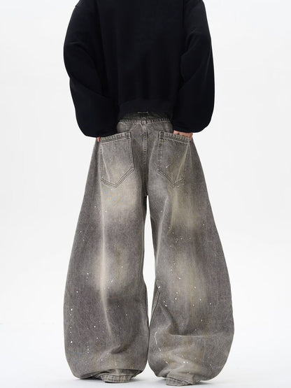 Grunge Paint-Splatter Wide-Leg Denim Pants mry001630