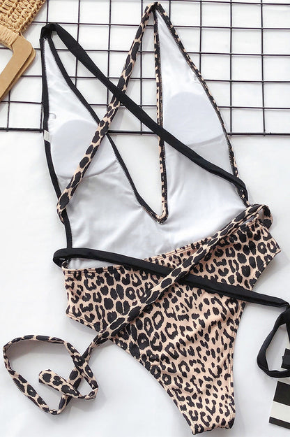 Leopard Criss Cross One Piece Swimwear - Seldom Seen Styles