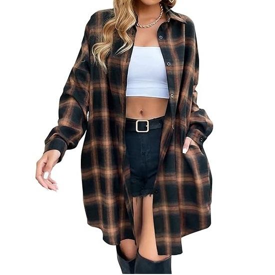 Women's Button Down Flannel Shirts Plaid Shacket Long Sleeve Collared Long Jacket Coats #Springtok - Seldom Seen Styles