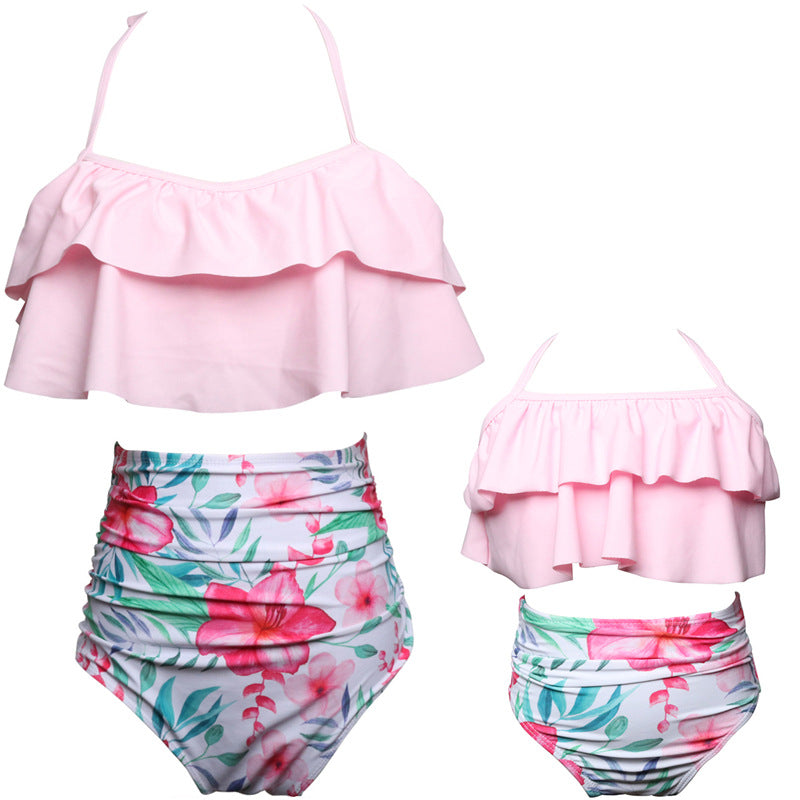 Women Two Piece Swimsuits High Waisted Bikini Teen Ruffle Tummy Control Bottoms Halter Bathing Suits