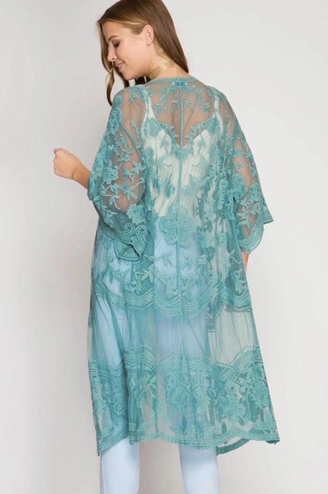 Hollow Out Lace Kimono Cover Up - Seldom Seen Styles
