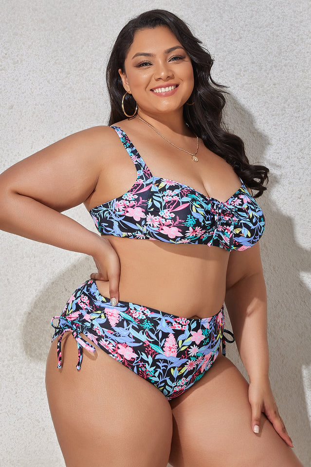 (L-4XL) Floral Adjustable Side Bikini Set - Seldom Seen Styles