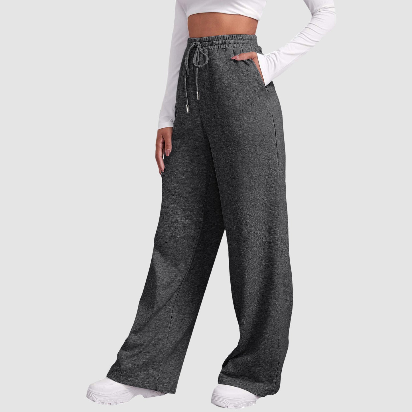 Women's Wide Leg Sweatpants Double Waisted Baggy Sweat Pants with Pockets - Seldom Seen Styles