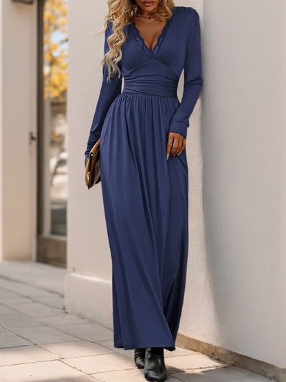 Women Deep V Neck Long Sleeve Slit 2025 Fall Elegant Formal Wedding Guest Cocktail Evening Date Prom Maxi Long Dress