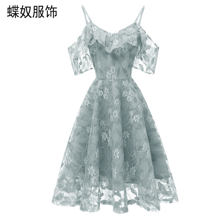 1950S LACE COLD SHOULDER RUFFLE DRESS pink lace dress tiered dresses for women - Seldom Seen Styles