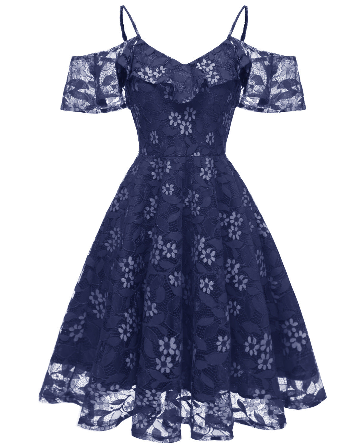 1950S LACE COLD SHOULDER RUFFLE DRESS pink lace dress tiered dresses for women - Seldom Seen Styles