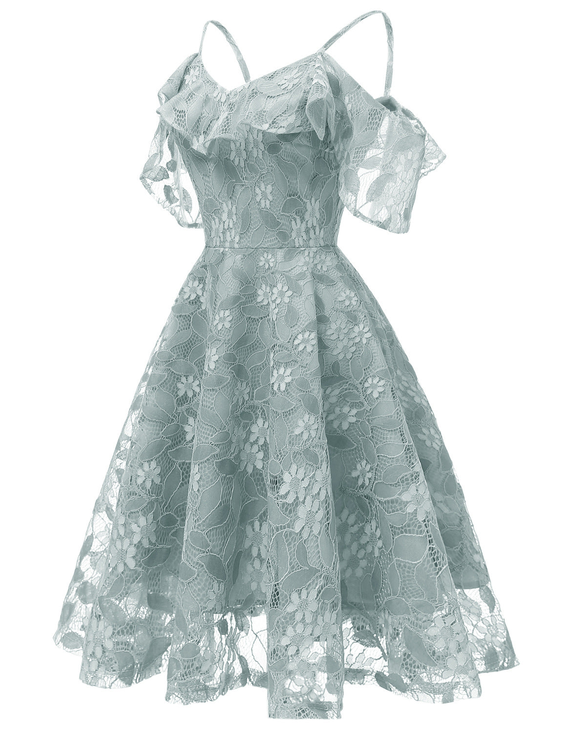 1950S LACE COLD SHOULDER RUFFLE DRESS pink lace dress tiered dresses for women - Seldom Seen Styles