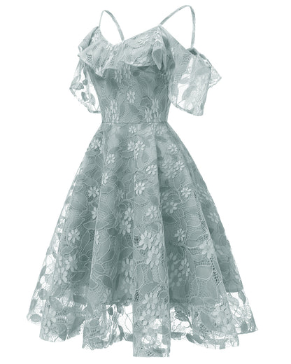 1950S LACE COLD SHOULDER RUFFLE DRESS pink lace dress tiered dresses for women - Seldom Seen Styles