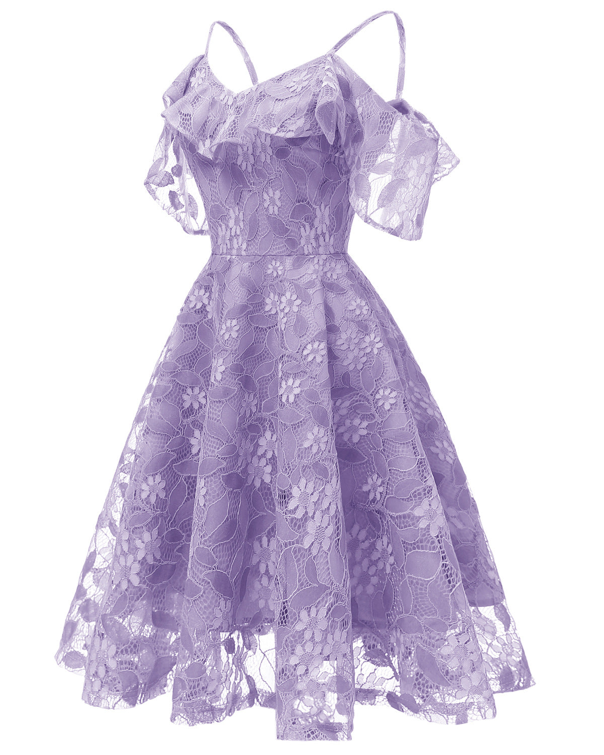 1950S LACE COLD SHOULDER RUFFLE DRESS pink lace dress tiered dresses for women - Seldom Seen Styles