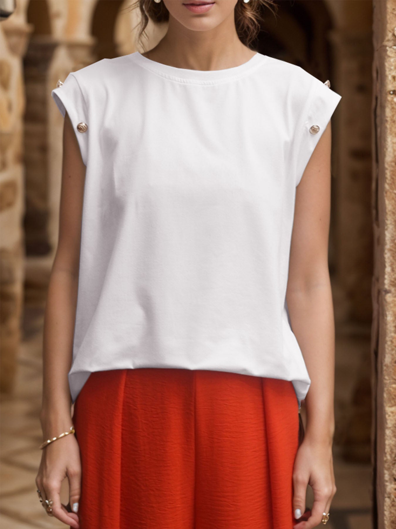 Summer Women's Sleeveless Classic Tops Horizontal Striped Round Neck Vest Loose Fit Cotton Fashion T-Shirt