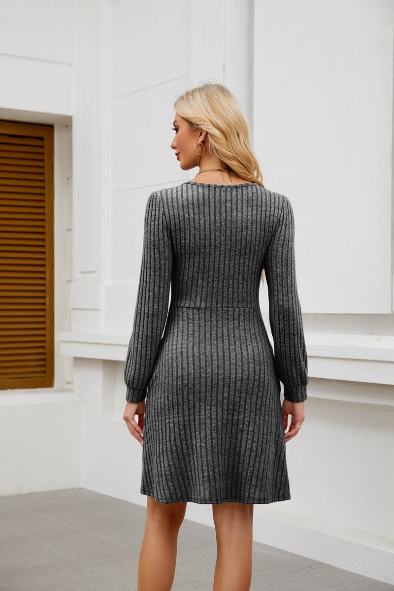 Womens Babydoll Dresses Square Neck Long Sleeve Knee Length Flowy Swing Shirring Mini Dresses Fall Dress