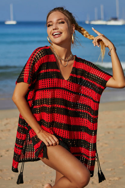 Multicolored Stripe V Neck Cover Up - Seldom Seen Styles