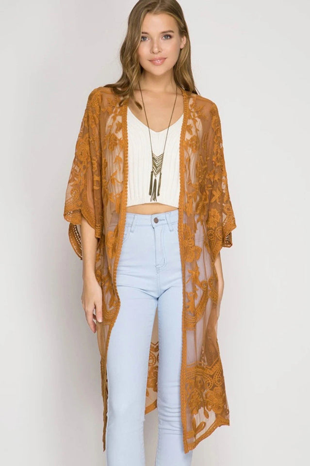 Hollow Out Lace Kimono Cover Up - Seldom Seen Styles