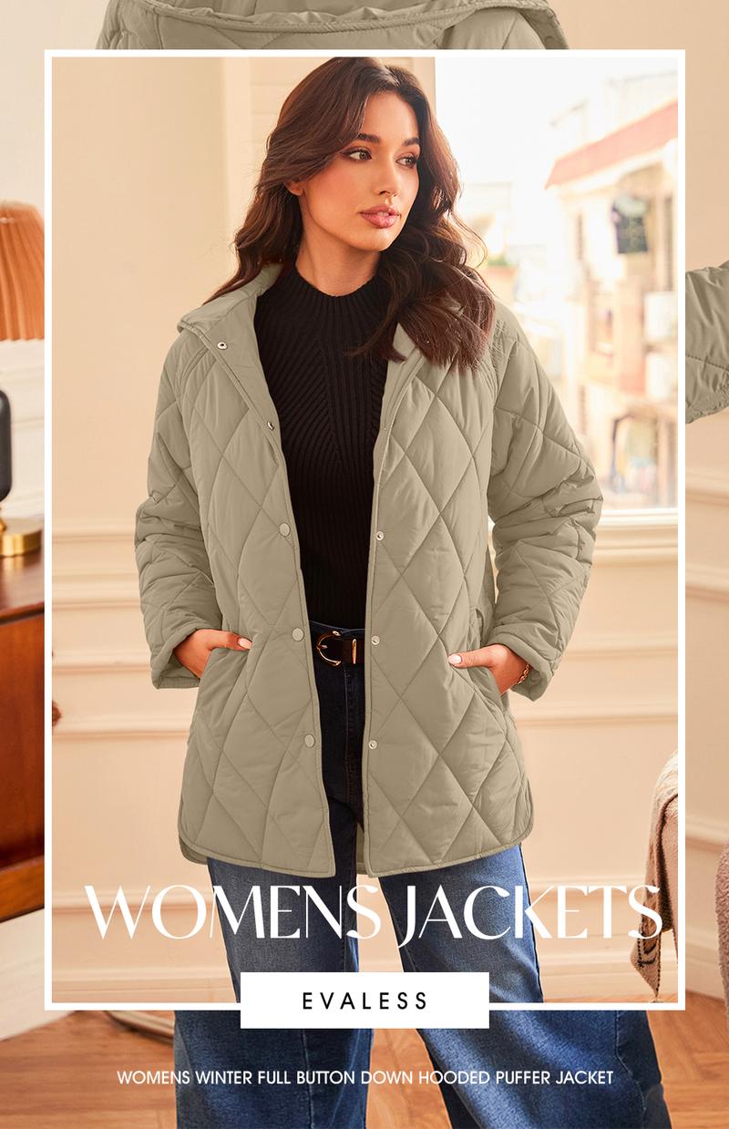 Puffer Jacket for Women,Lightweight Long Sleeve Button Hoodies Outerwear,Oversized Basic Casual Comfort Coats Tops,2025 Womenswear Fall Winter Outfits - Seldom Seen Styles