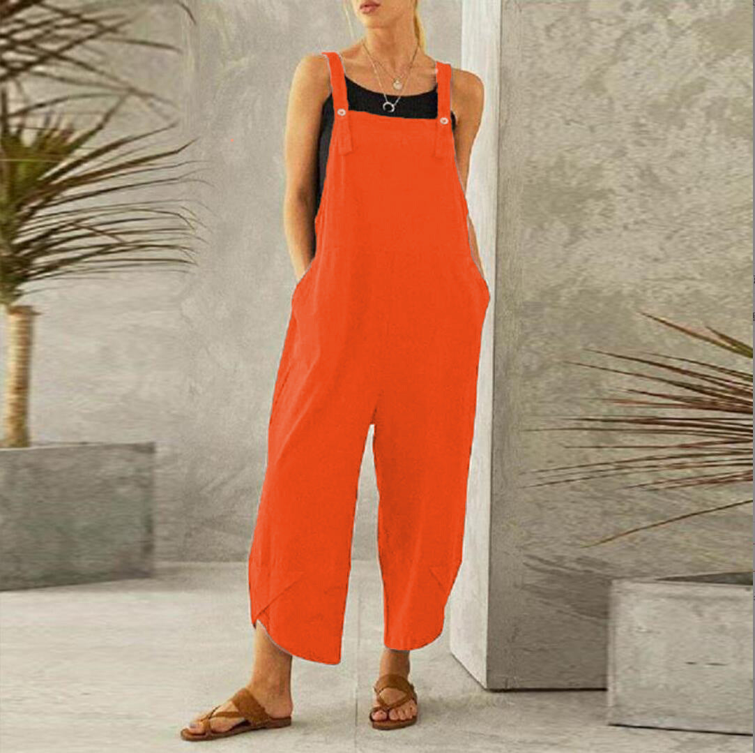 Women's Sleeveless Cotton Linen Overalls Rompers Baggy Wide Leg Jumpsuits - Seldom Seen Styles
