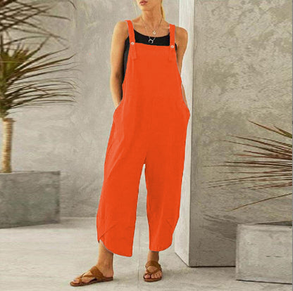 Women's Sleeveless Cotton Linen Overalls Rompers Baggy Wide Leg Jumpsuits - Seldom Seen Styles