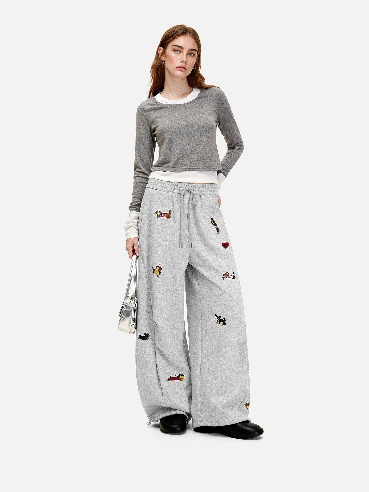 Aelfric Eden Embroidery Dog Baggy Barrel Sweatpants - Seldom Seen Styles
