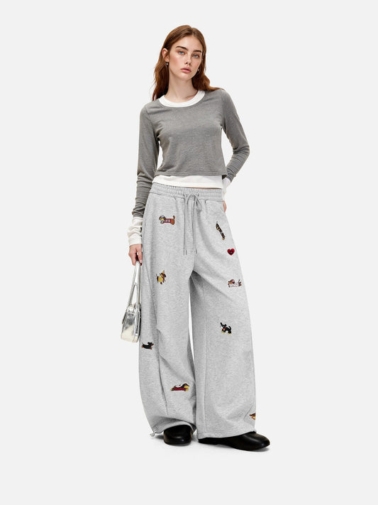 Aelfric Eden Embroidery Dog Baggy Barrel Sweatpants - Seldom Seen Styles