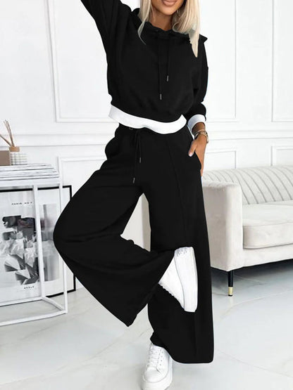 Women's Fashion Solid Color Hoodie and Wide Leg Pants two-piece set - Seldom Seen Styles