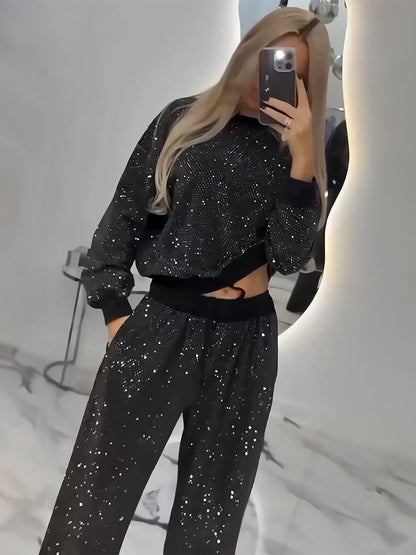 Shiny Black Two Piece Lounge Set