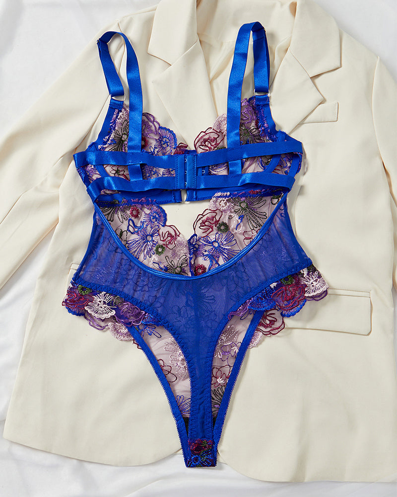 Women's Floral Embroidery Cut Out Sheer Sexy Lingerie - Seldom Seen Styles