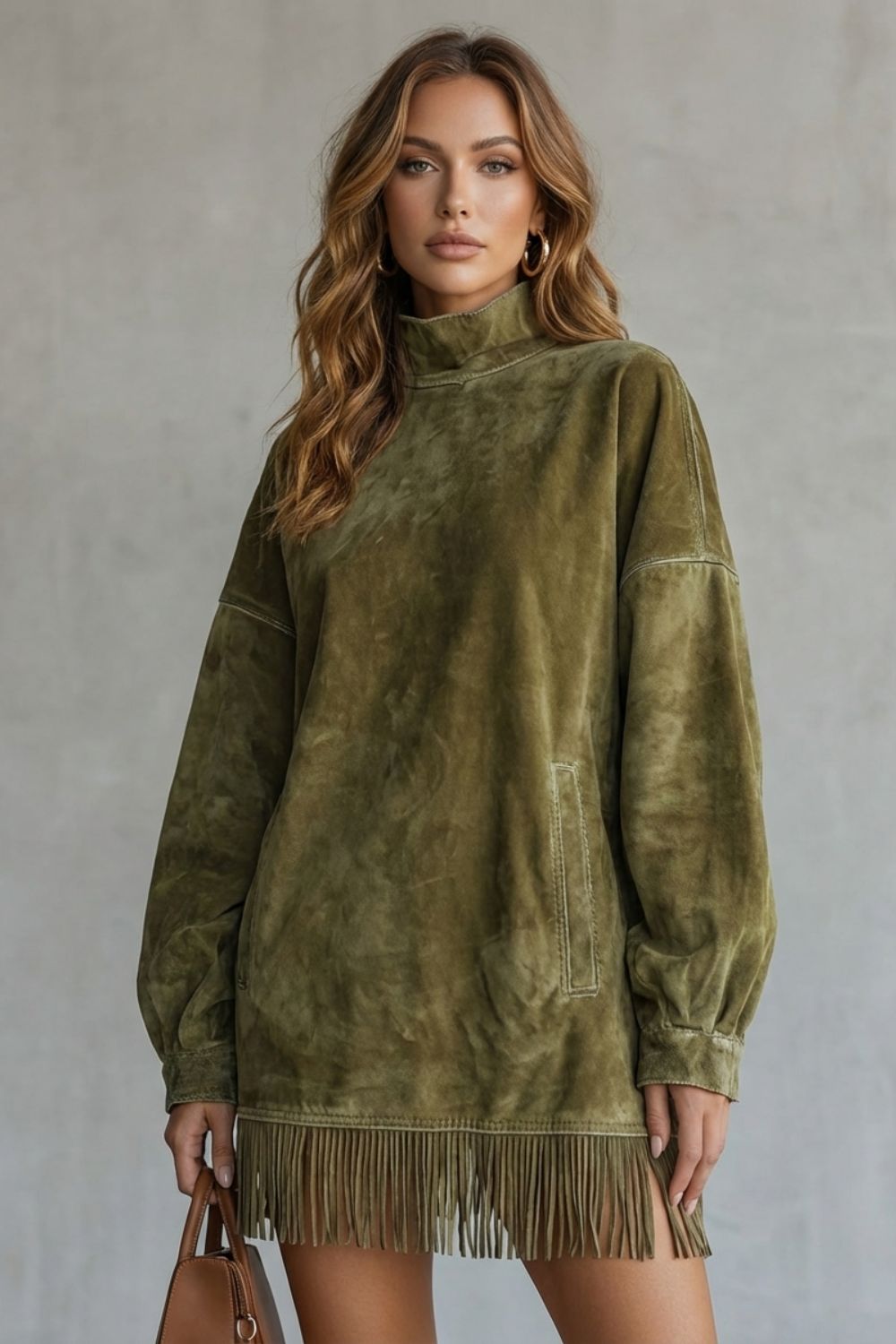 Viretta – Suede fringe detail – Turtleneck mini dress-10426336411991-ZARA MAE LONDON