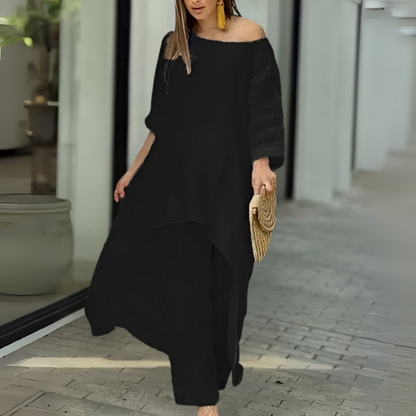 Womens Two Piece Set Dress Suit for Women Long Sleeve Cotton Linen Irregular Solid Crewneck Daily Wear Summer Set - Seldom Seen Styles