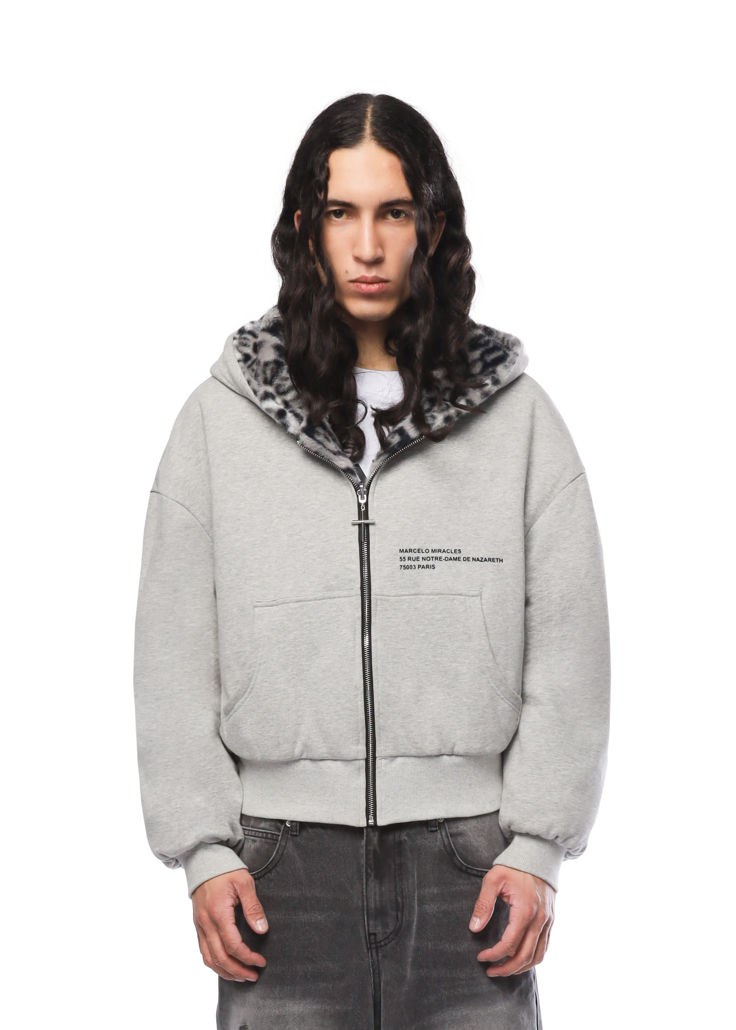 REVERSIBLE FUR ZIP HOODIE in GREY