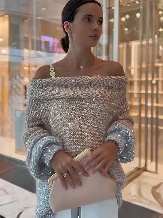 Sparkle Off Shoulder Knit Sweater