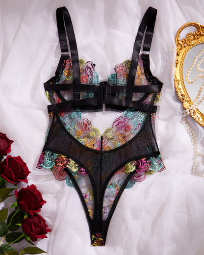 Women's Floral Embroidery Cut Out Sheer Sexy Lingerie - Seldom Seen Styles