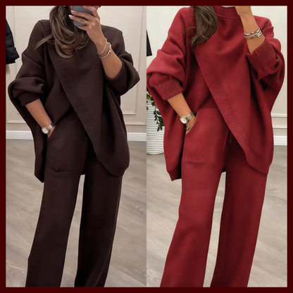 Dames 2-Delig Set – Asymmetrische Trui + Wijdpijpbroek, Ruime Pasvorm & Zacht, Supercomfortabel 👚✨ ✅ Gratis verzending