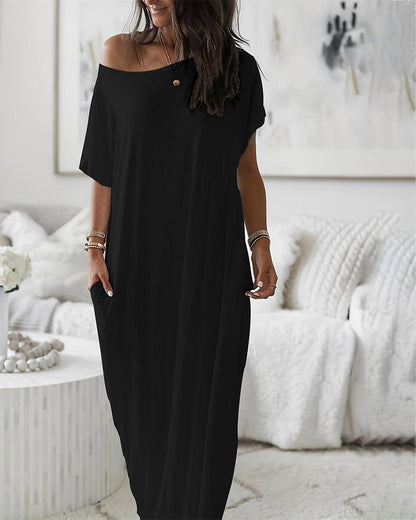 Women's Solid Color Batwing Sleeve Lounge Dress, Casual Comfy Baggy Nightdress - Seldom Seen Styles