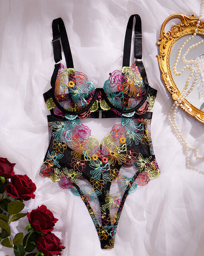 Women's Floral Embroidery Cut Out Sheer Sexy Lingerie - Seldom Seen Styles