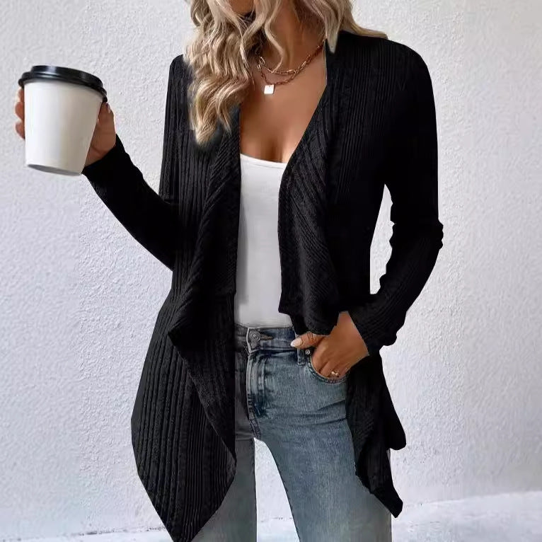 Cardigan Sweaters for Women Waterfall Open Front Long Sleeve Solid Color Fall Winter Coat Casual - Seldom Seen Styles