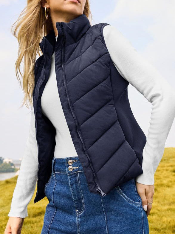 Puffer Vest Women Sleeveless Zip Up Outerwear Stand Collar Quilted Vest Warm Winter Jackets Coats with Pocket
