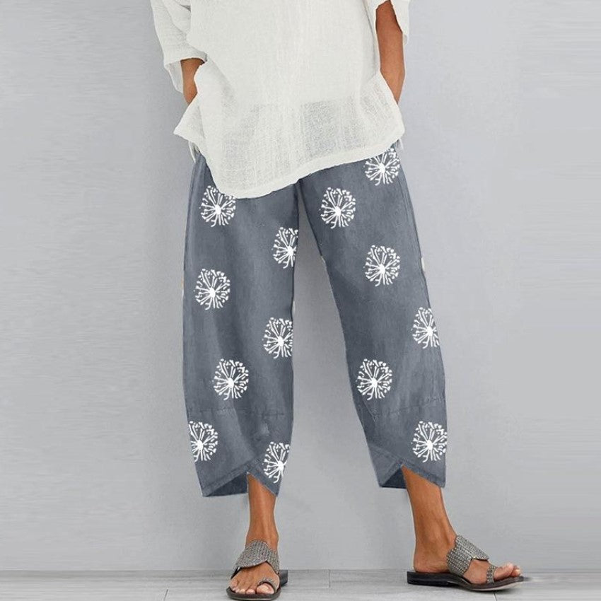 Cotton Linen Casual Summer Capri Pants Printed Cropped Comfy Baggy Trousers with Pockets Palazzo Lounge Pants - Seldom Seen Styles