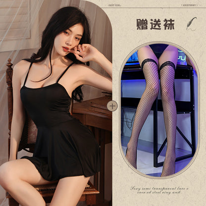Sexy Nightdress Pure Desire Strap Sexy Sheer Plus Size Nightgown Cute Women's Backless Temptation Uniform