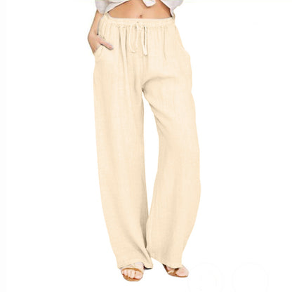 Women's Summer Drawstring Waist Wide Leg Loose Cotton Linen Palazzo Pants - Seldom Seen Styles
