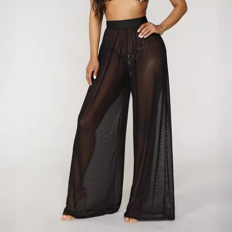 Womens Cover up Pants Sheer Bikini Bottoms Swimsuit Cover up Wide Leg Beach Pants - Seldom Seen Styles