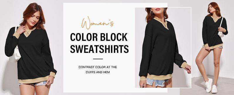 【Up To 3XL】Fisace Christmas Womenswear Striped Oversized Sweatshirt Color Block Crew Neck Long Sleeve Shirt Casual Loose Pullover Top Y2K Clothes back to school