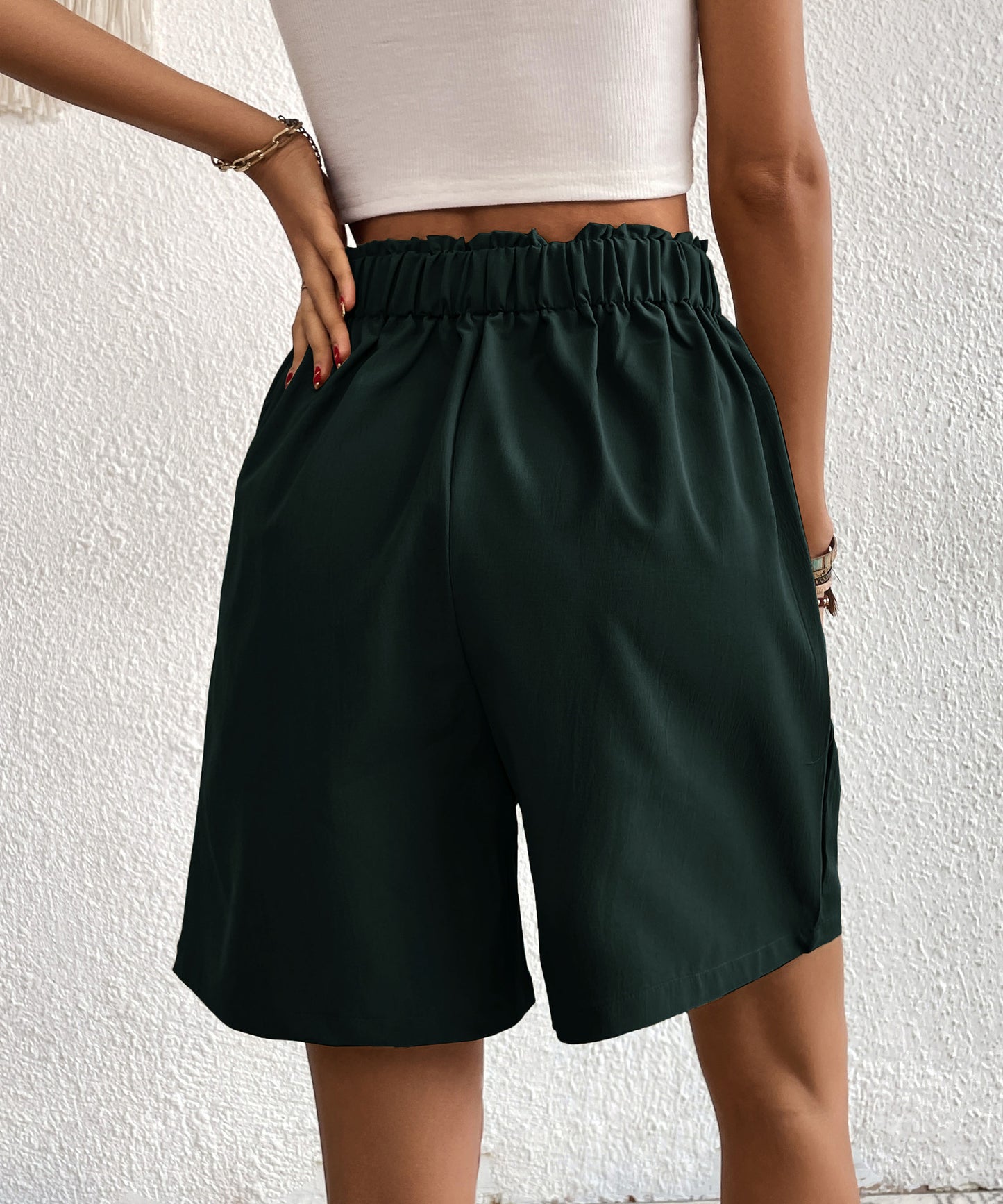 Womens Shorts Dressy Casual 2025 Trendy Summer Elastic High Waisted Pleated Side Slit Business Work Shorts Pockets