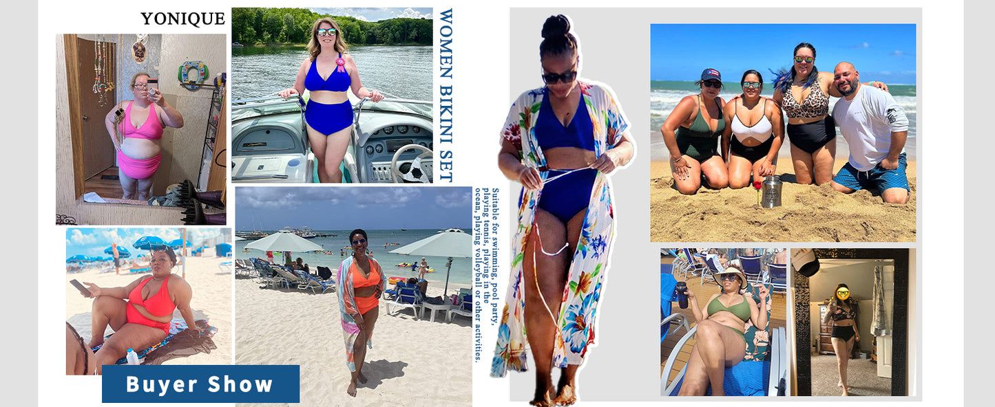 Womens Plus Size Bikini High Waisted Swimsuits Two Piece Bathing Suits Tummy Control Swimwear