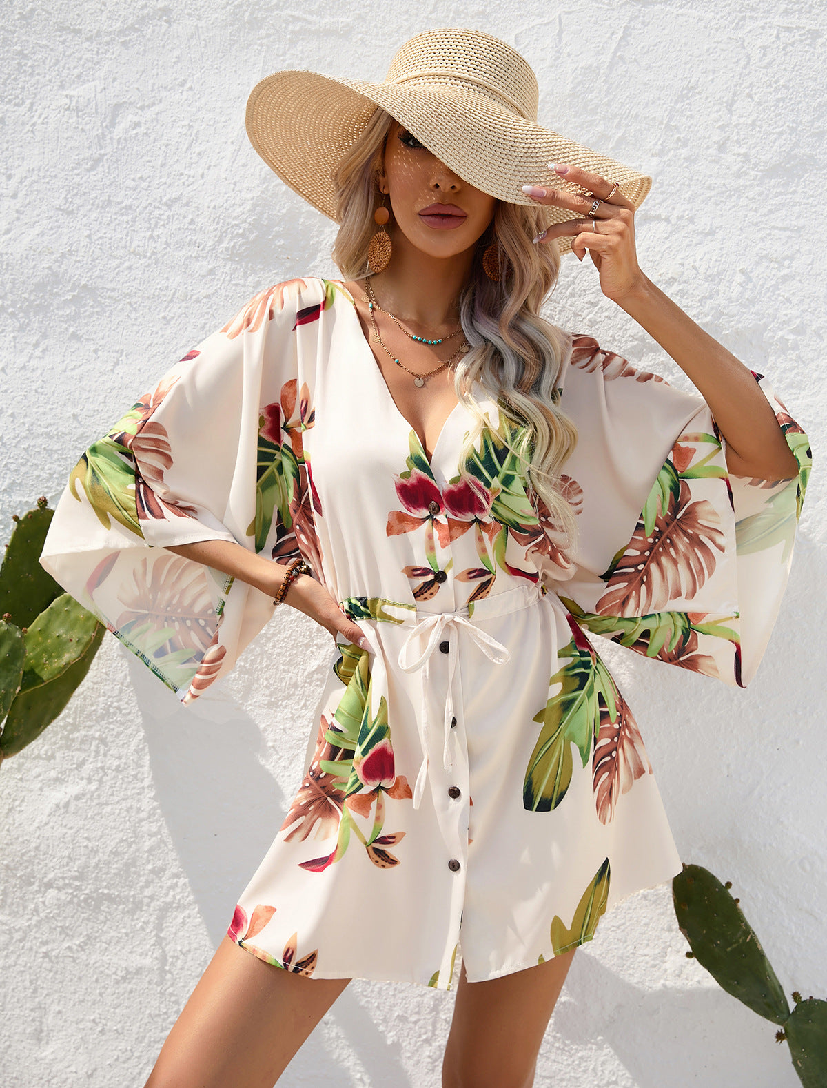 Floral summer dress everyday casual dresses with sleeves Print Five-Quarter Sleeve Dress