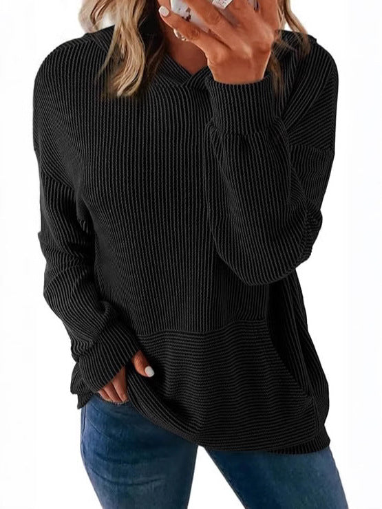 Women's Pullover Hoodies Sweatshirts Casual Loose Long Sleeve Ribbed Knit Shirts - Seldom Seen Styles