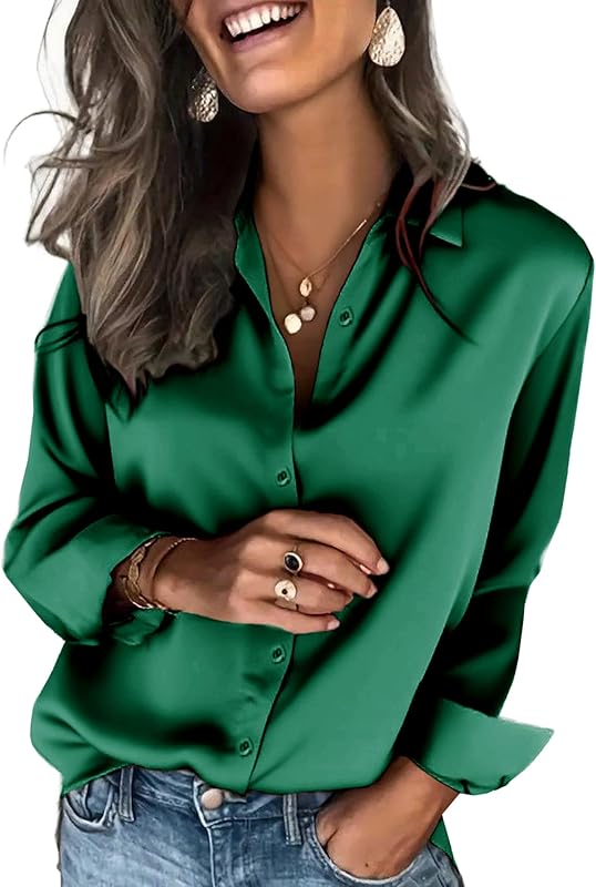 Satin Blouses for Women Silk Button Down Shirts Long Sleeve Business Casual Tops
